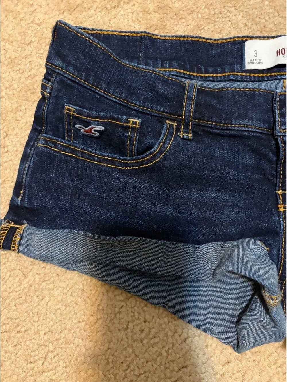 Hollister Denim Mini Shorts Womens Size 3 W26 Blue Low Rise Dark Wash Cuffed